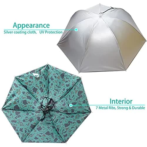 Bocampty Umbrella Hat - Silver-Camouflage, 37 inch Diameter, Hands-Free UV Protection thumbnail 2
