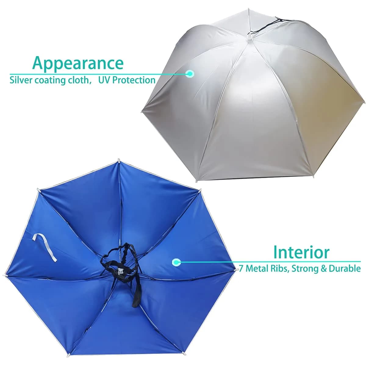 Bocampty Umbrella Hat - Silver-Blue, Pack of 2 | Hands-Free UV Protection for Outdoors - view 2