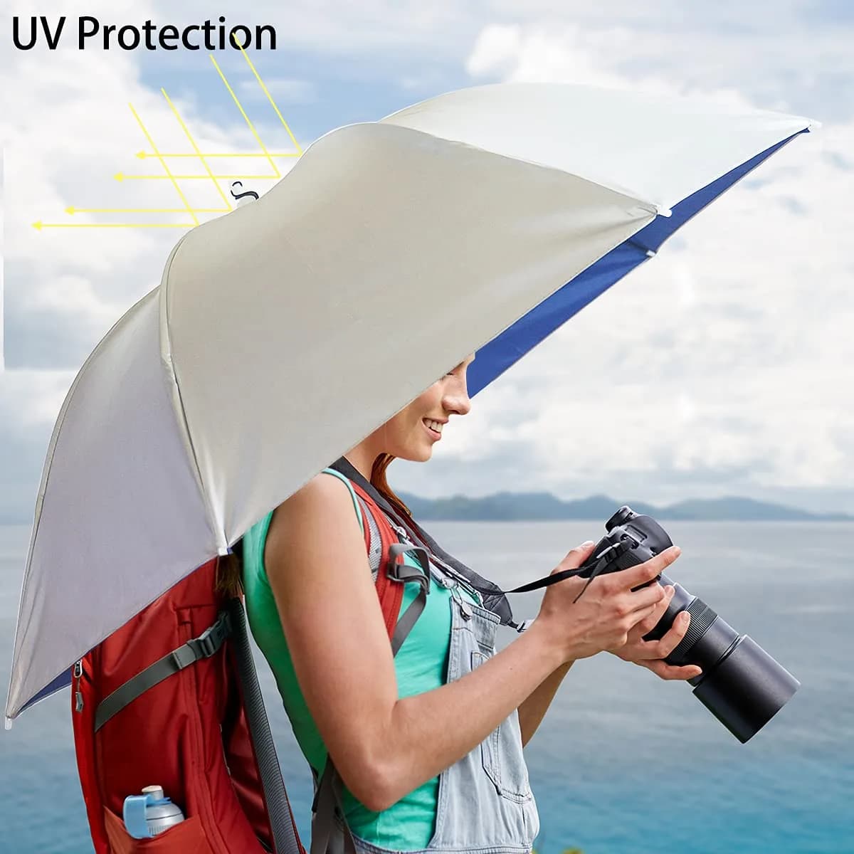Bocampty Umbrella Hat - Silver-Blue, Pack of 2 | Hands-Free UV Protection for Outdoors - view 3