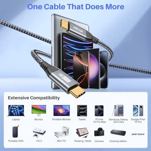 LDLrui USB C to USB C 3.2 Gen 2x2 Cable 0.91 m (3FT) | 20Gbps Data Transfer & 100W PD Charging thumbnail 6