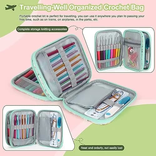 Katech 85 Pcs Crochet Hooks Kit with Case | Ergonomic Colorful Aluminum Alloy Needles for Sweater, Bag, Hat (Green) thumbnail 6