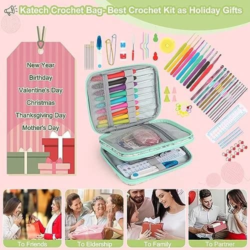 Katech 85 Pcs Crochet Hooks Kit with Case | Ergonomic Colorful Aluminum Alloy Needles for Sweater, Bag, Hat (Green) thumbnail 8