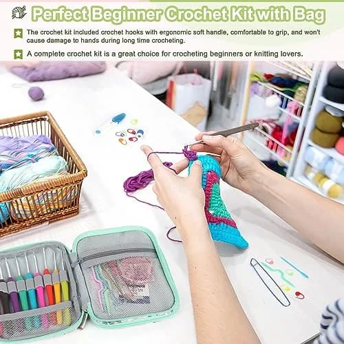 Katech 85 Pcs Crochet Hooks Kit with Case | Ergonomic Colorful Aluminum Alloy Needles for Sweater, Bag, Hat (Green) thumbnail 9