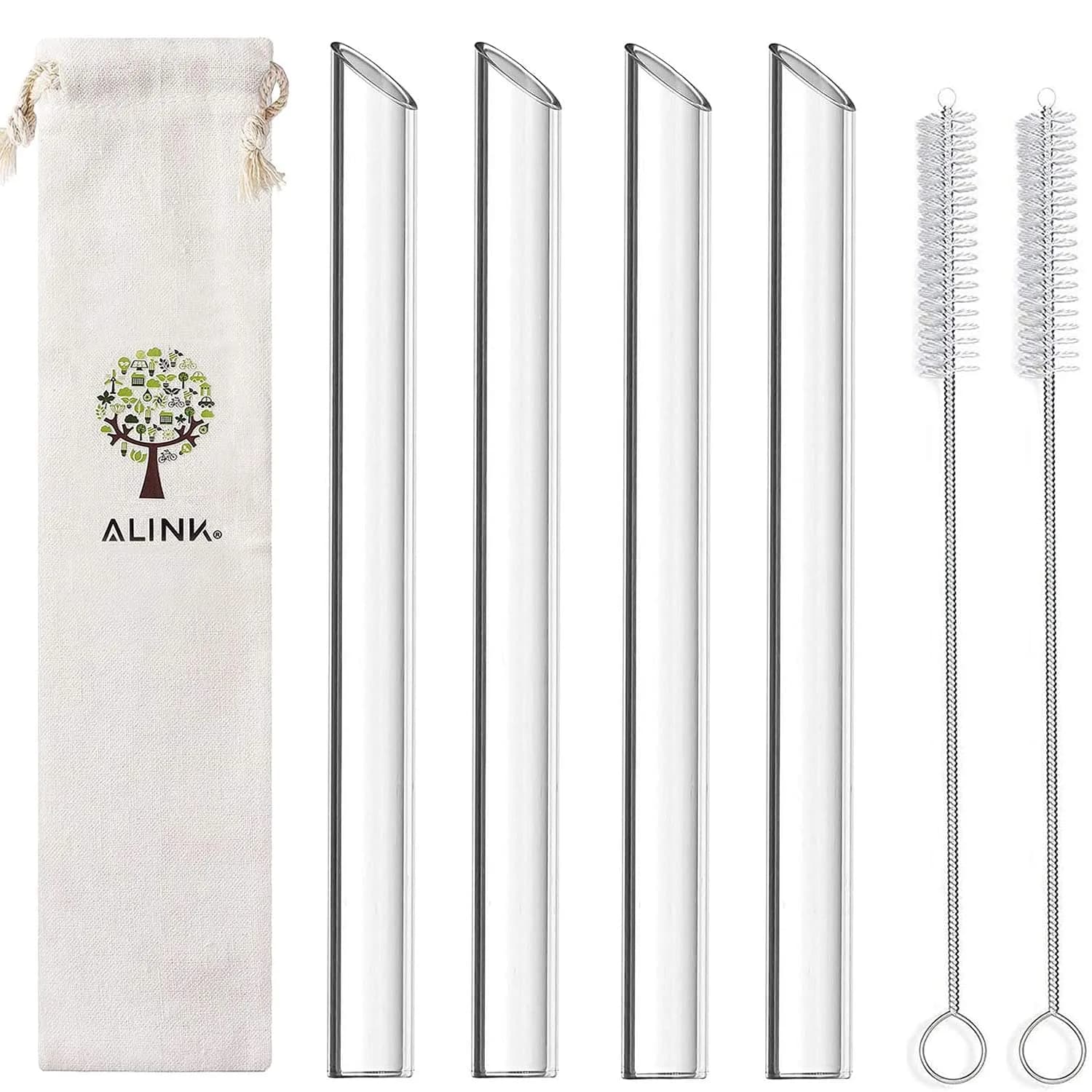 ALINK Reusable Glass Boba Straws 22.86 cm (9 in) x 14 mm | Extra Wide Clear Smoothie Straws for Bubble Tea - main product image