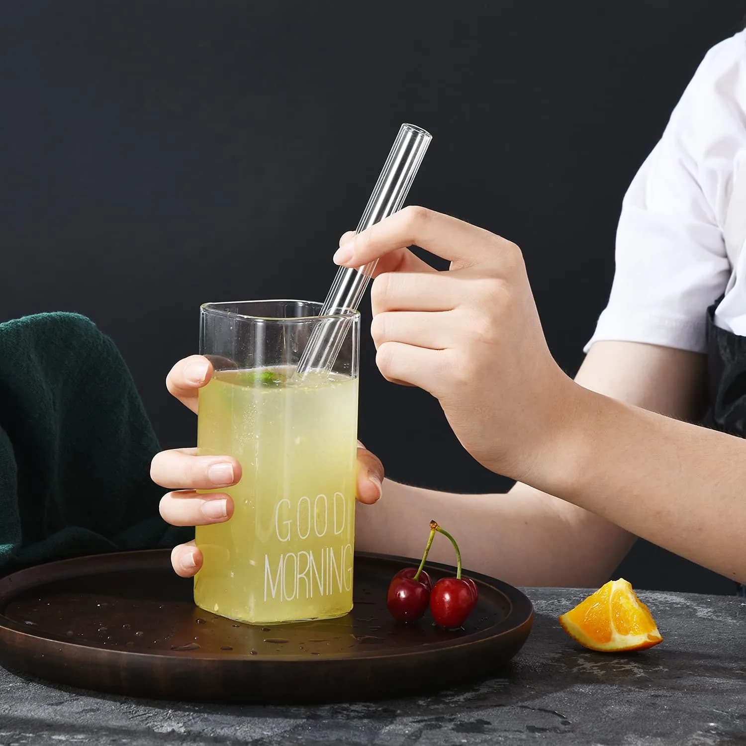 ALINK Reusable Glass Boba Straws 22.86 cm (9 in) x 14 mm | Extra Wide Clear Smoothie Straws for Bubble Tea - view 7