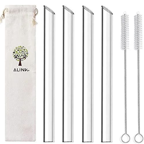 ALINK Reusable Glass Boba Straws 22.86 cm (9 in) x 14 mm | Extra Wide Clear Smoothie Straws for Bubble Tea thumbnail 1