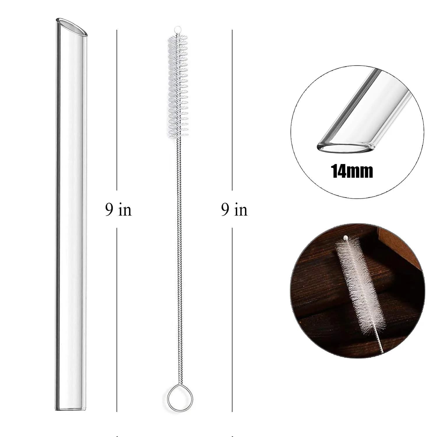 ALINK Reusable Glass Boba Straws 22.86 cm (9 in) x 14 mm | Extra Wide Clear Smoothie Straws for Bubble Tea - view 2