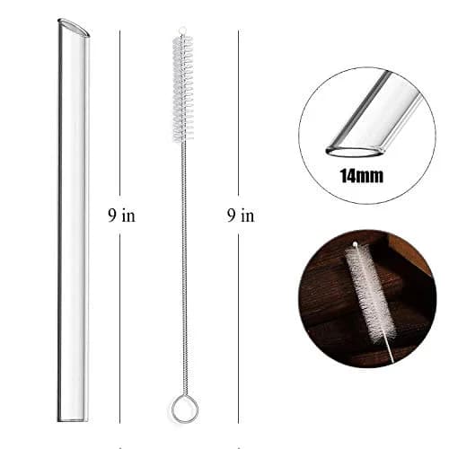 ALINK Reusable Glass Boba Straws 22.86 cm (9 in) x 14 mm | Extra Wide Clear Smoothie Straws for Bubble Tea thumbnail 2