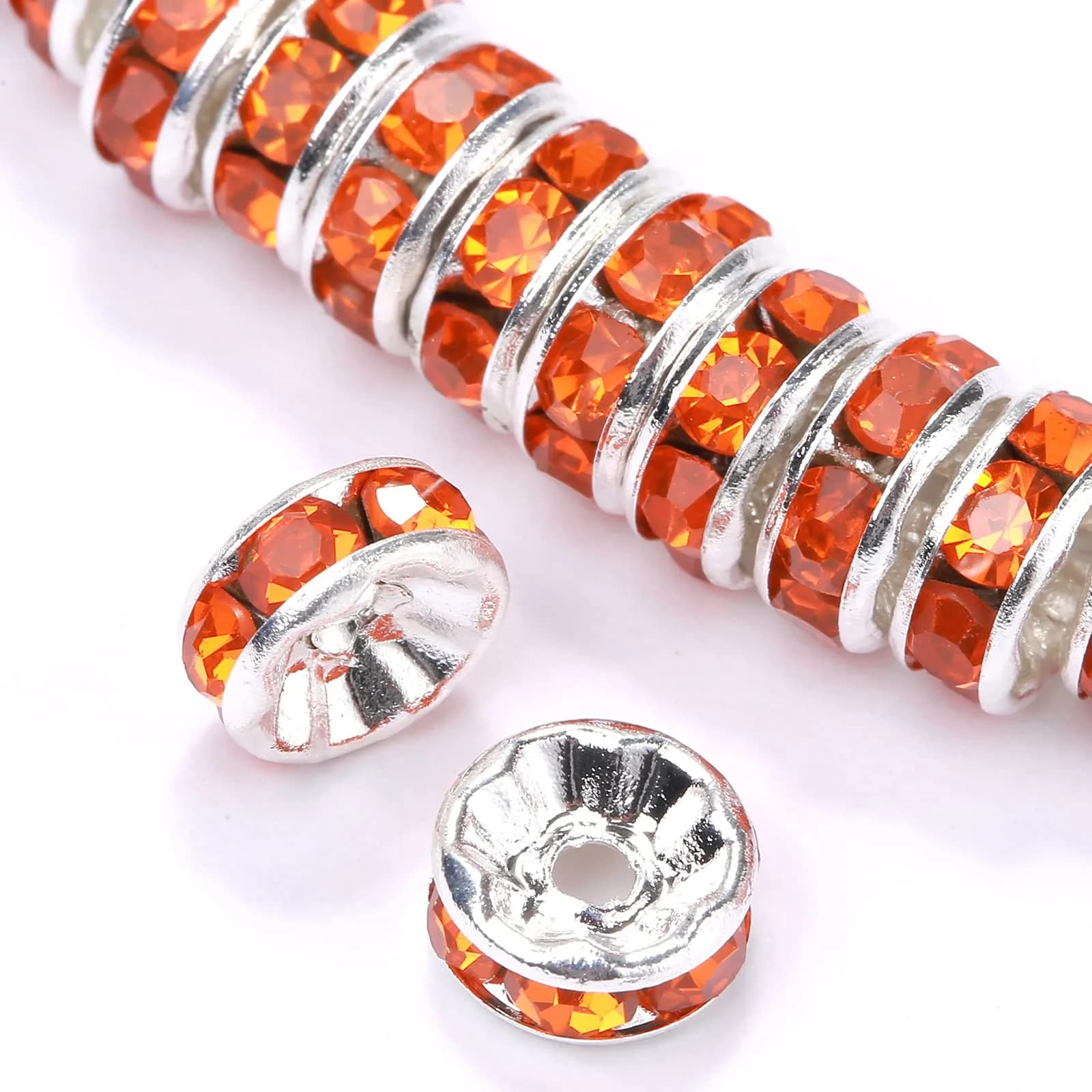 Weebee 100Pcs Rondelle Spacer Beads for Jewelry Making, Rhinestone Beads 4mm-10mm | Czech Crystal & Copper — Orange