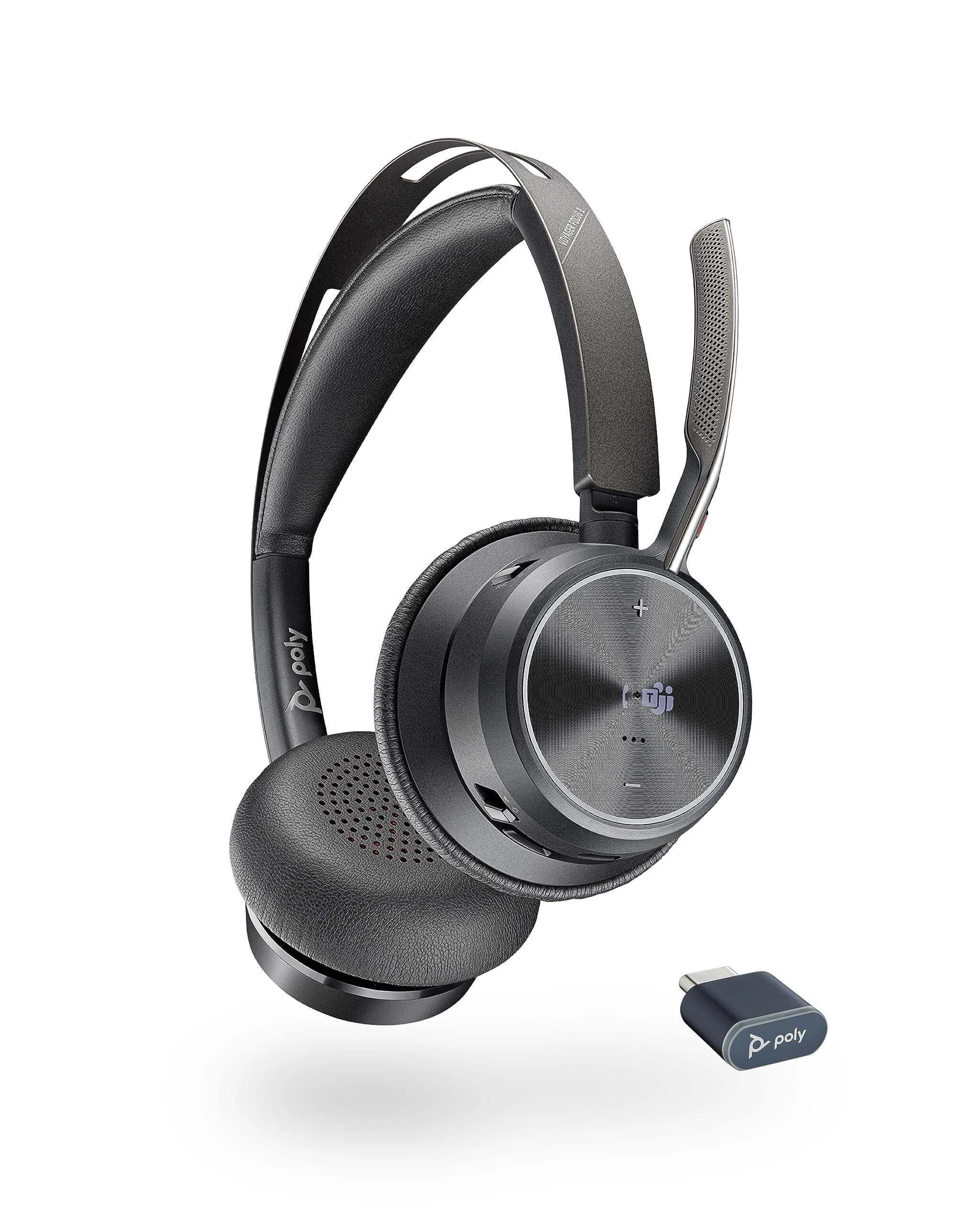 Poly Voyager Focus 2 UC USB-C Headset with Boom Mic | Active Noise Canceling Dual-Ear Stereo Headset for PC/Mac — Headset, Teams Version