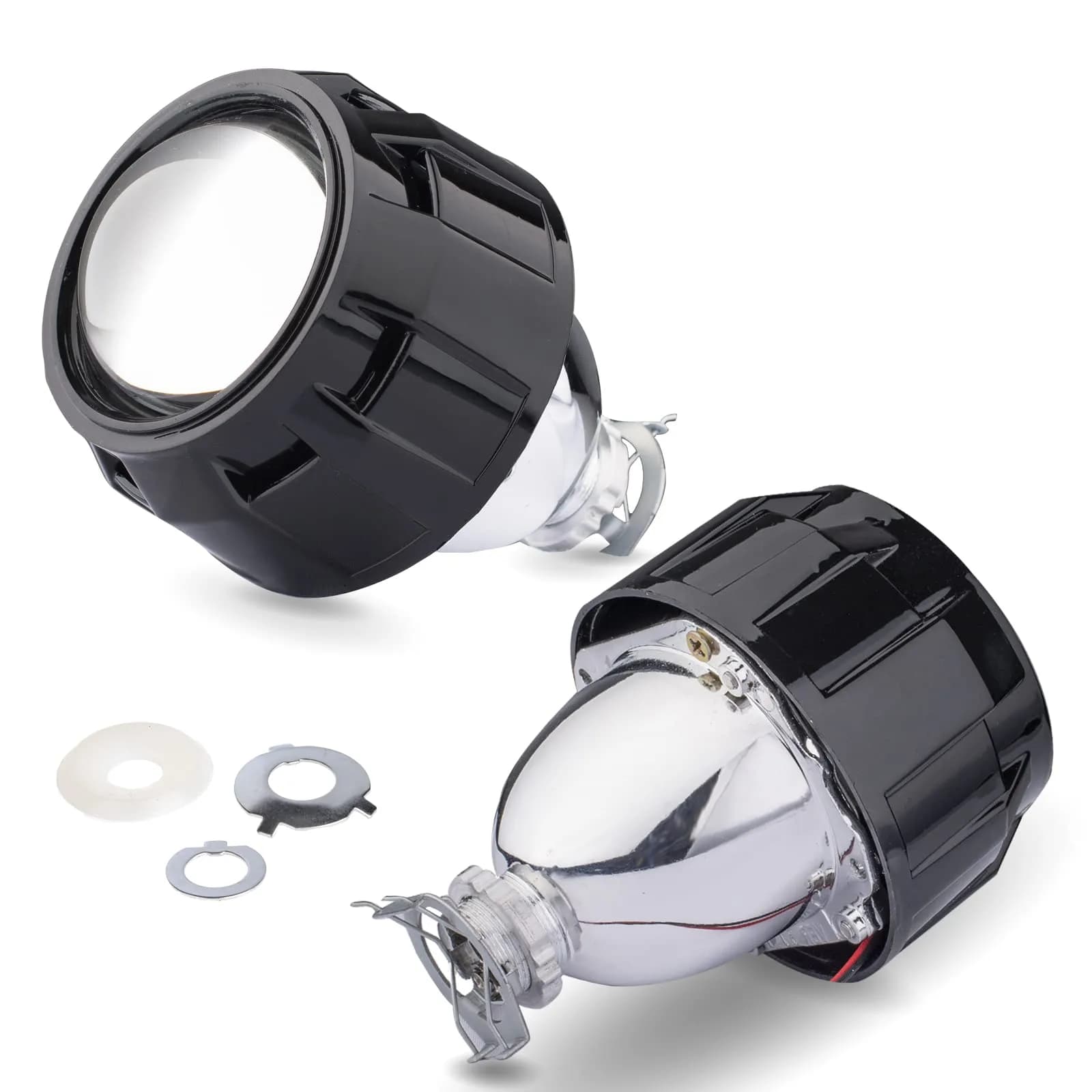 YUFANYA 2.5”Mini Projector Lens LHD with Black Shrouds | High Low Beam Car Retrofit — Black