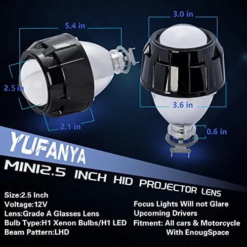 YUFANYA 2.5”Mini Projector Lens LHD with Black Shrouds | High Low Beam Car Retrofit thumbnail 3