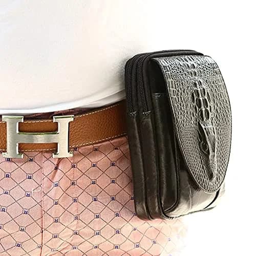 Hebetag Crocodile Leather Phone Belt Bag Waist Pack 10cm x 18cm | Vintage Style for Travel & Outdoor thumbnail 2