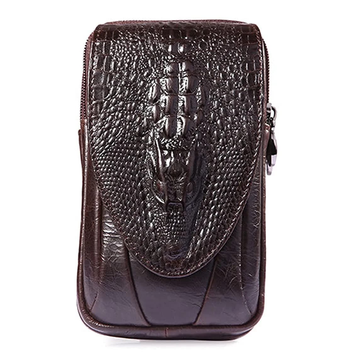 Hebetag Crocodile Leather Phone Belt Bag Waist Pack 10cm x 18cm | Vintage Style for Travel & Outdoor - main product image