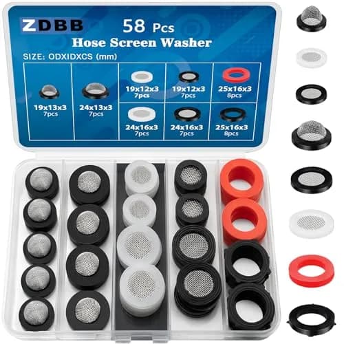 TWCC Shower Head Garden Hose Screen Filter Gasket Kit | 58 PCS Stainless Steel Water Filter Hose Washer for 1/2,3/4 Inch Plumbing & Washing Machine (58 pcs, Black White) thumbnail 1