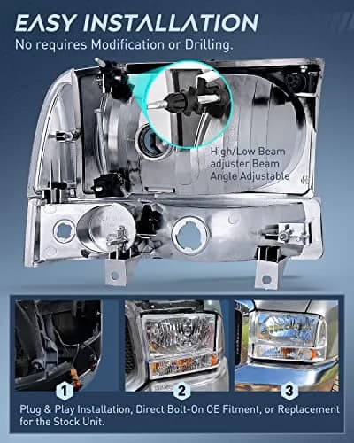 Nilight Vehicle Light Assembly 1999-2004 | Chrome Housing with Amber Corner, Clear Lens, 12V, 20W thumbnail 4