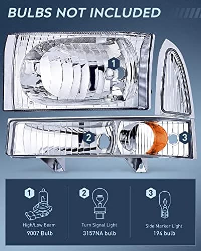 Nilight Vehicle Light Assembly 1999-2004 | Chrome Housing with Amber Corner, Clear Lens, 12V, 20W thumbnail 2