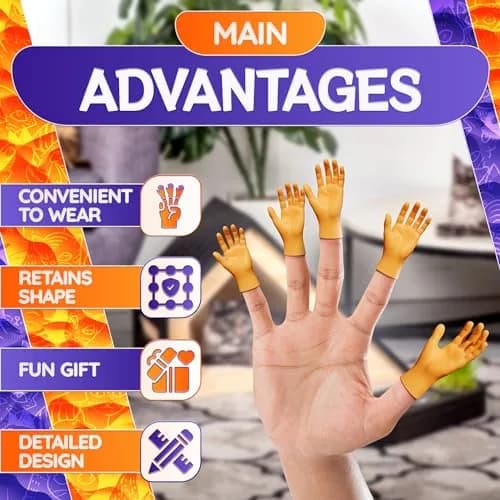 DIMROM Tiny Hands for Fingers | Whimsical Rubber Finger Puppets for Gags & Pranks (3 x 1.5 inches, 10 pcs) thumbnail 4