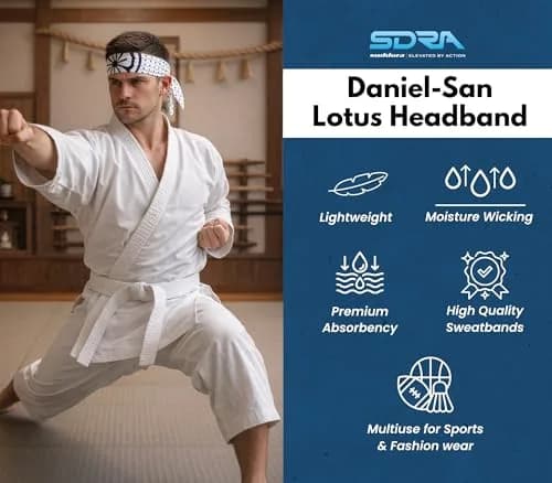 Suddora Daniel-San Lotus Headband Lightweight Breathable Tie Style Athletic Headband for Karate, Running, Cycling, Tennis, Versatile Head Gear for Ninja Costumes, Cosplay, Halloween | Moisture-Wicking & Stylish (70-120 chars) thumbnail 3