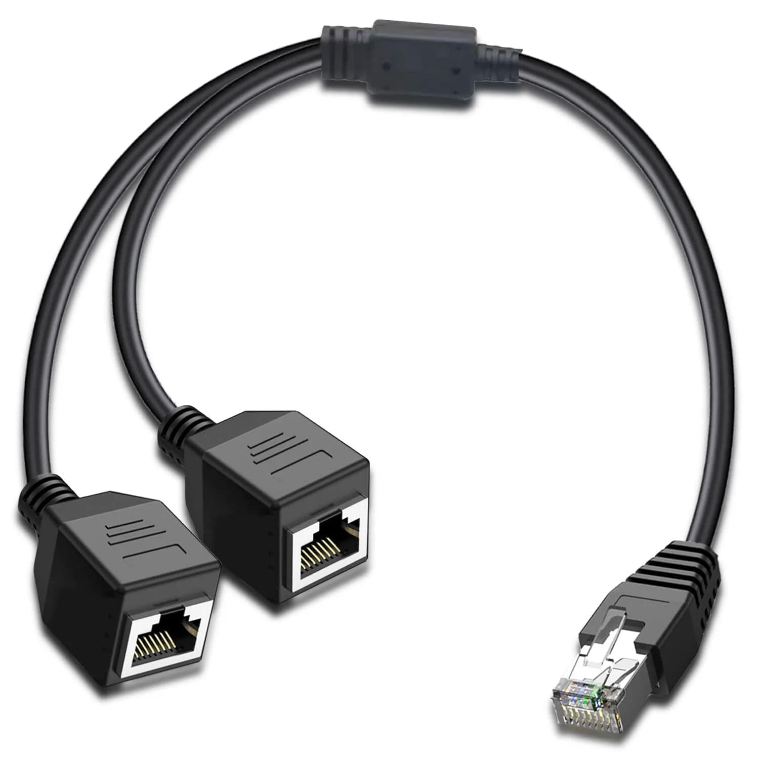 ukiism RJ45 Ethernet Splitter 1 Male to 2 Female 1ft | Connect Two Devices to One Network Port — Black