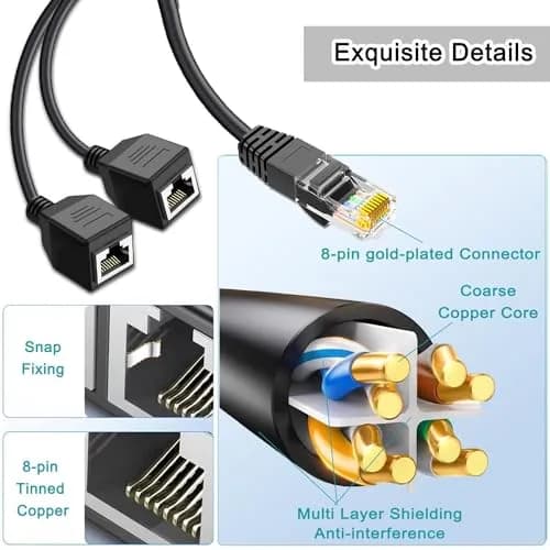 ukiism RJ45 Ethernet Splitter 1 Male to 2 Female 1ft | Connect Two Devices to One Network Port thumbnail 4