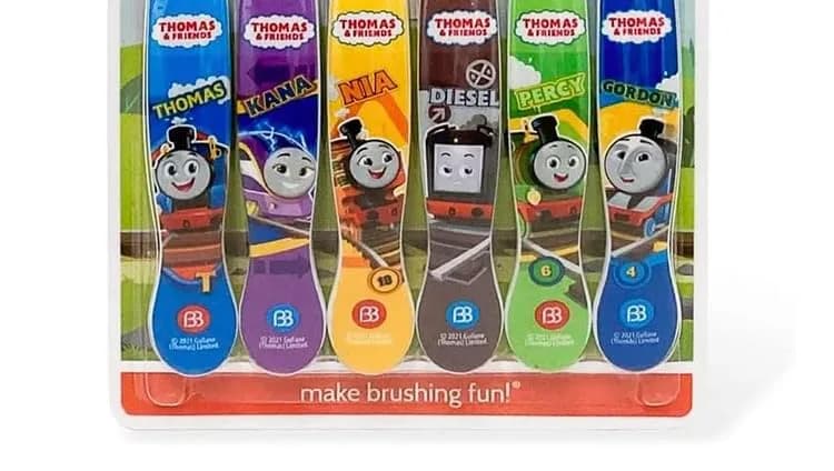 Brush Buddies Thomas & Friends Kids Toothbrush Set 6 Pack Soft Bristle Toddler Toothbrush Ages 2+ Small Head Easy Grip Handle Fun Character Oral Care | Kid-Friendly, BPA-Free, 6-Pack thumbnail 3