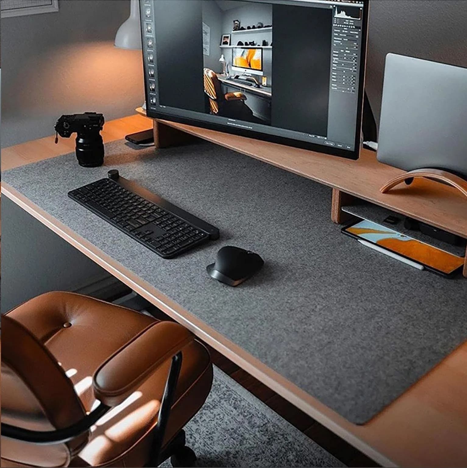 DAWNTREES Felt Desk Mat, Extra Large 36" x 16" Dark Gray | Non-Slip, Durable Desk Pad for Office & Home — Dark Gray