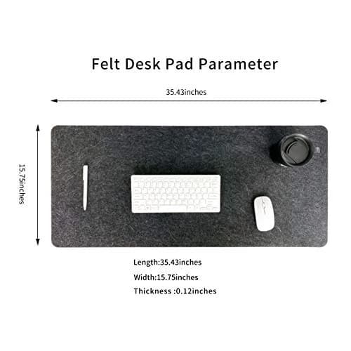 DAWNTREES Felt Desk Mat, Extra Large 36" x 16" Dark Gray | Non-Slip, Durable Desk Pad for Office & Home thumbnail 3