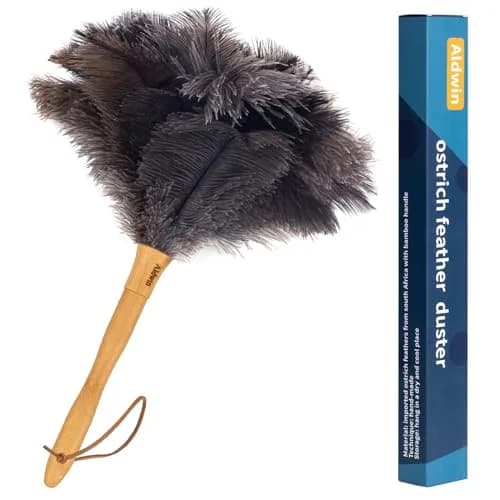 Aldwin Genuine Ostrich Feather Duster with Wood Handle, 41cm (16 inch) | Natural Gray Fluffy Duster for Home & Car thumbnail 1