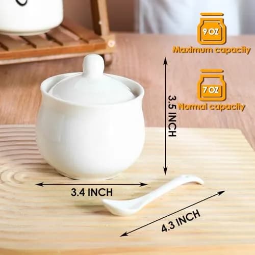 Swetwiny Ceramic Sugar Bowl with Lid and Spoon, 7 Ounces | Classic White Porcelain Kitchen Storage thumbnail 2