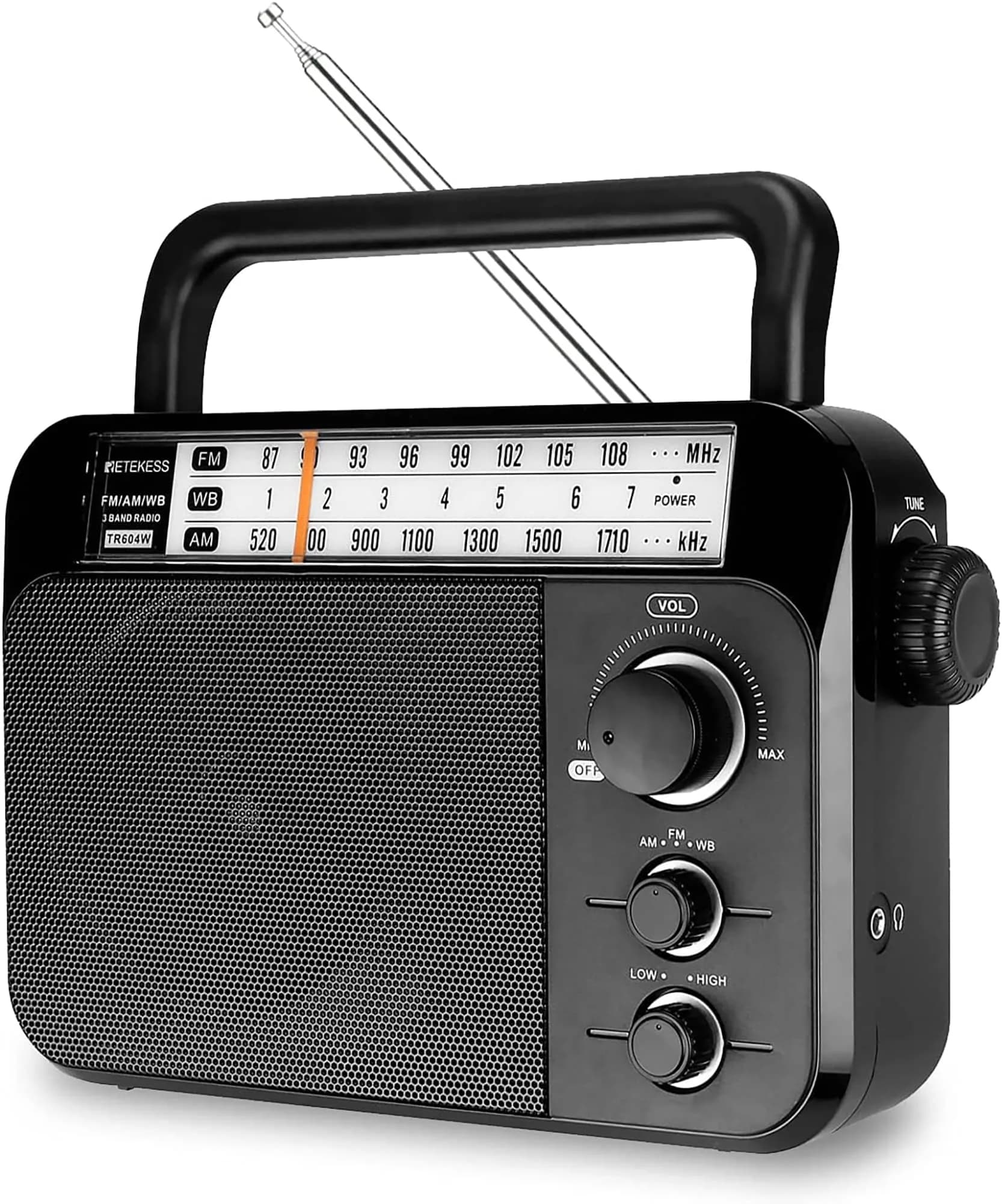 Retekess TR604W AM FM NOAA Radio, Portable Emergency Weather Radios (Black) | 22cm (8.66in) - 746g — Black