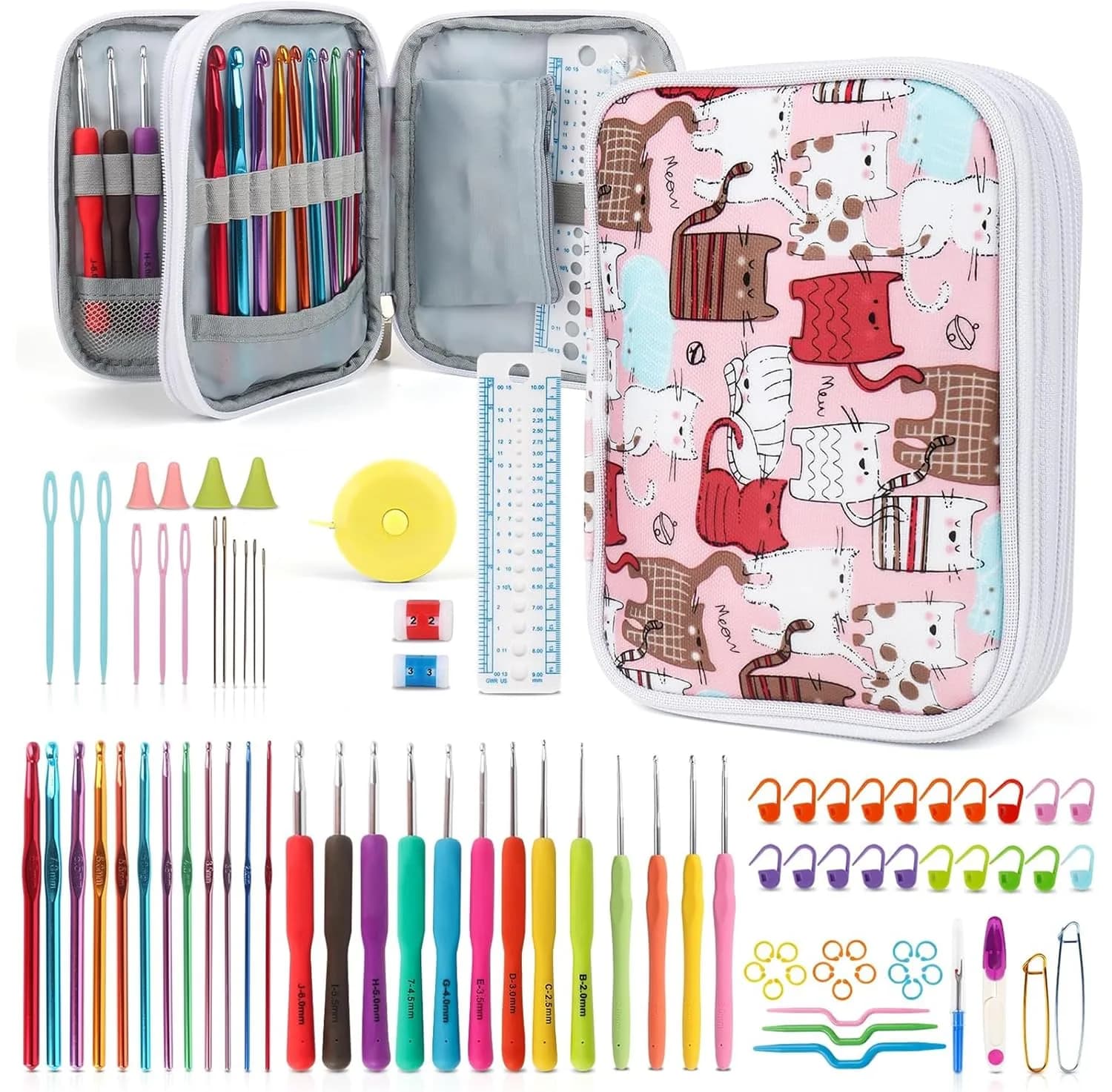 Katech 99-Piece Crochet Hooks Kit with Case | Ergonomic Aluminum Alloy & Colorful Handle Hooks for Beginners & Advanced Crafters - main product image