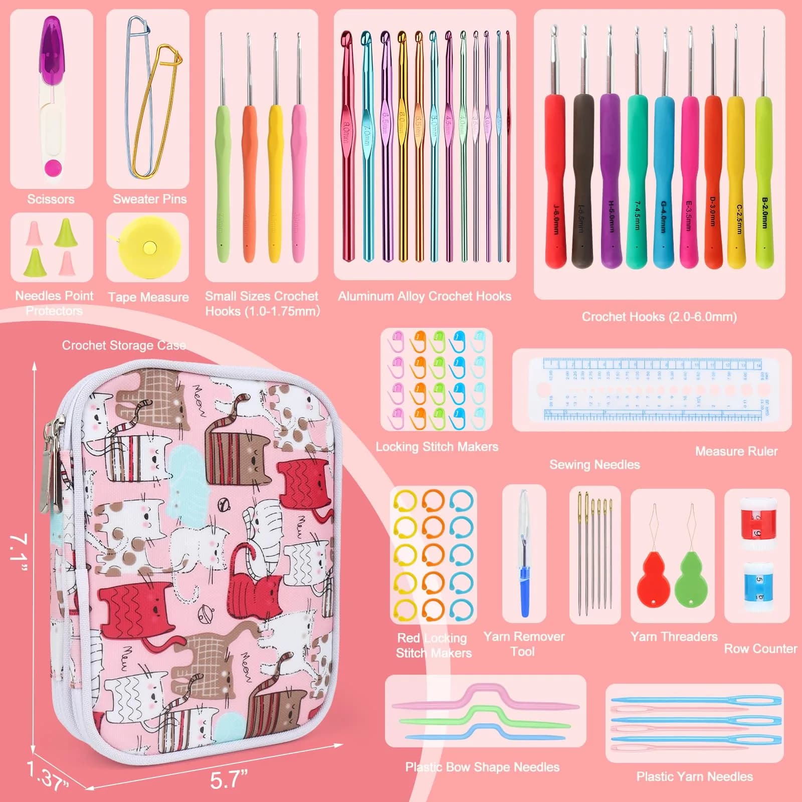 Katech 99-Piece Crochet Hooks Kit with Case | Ergonomic Aluminum Alloy & Colorful Handle Hooks for Beginners & Advanced Crafters - view 2