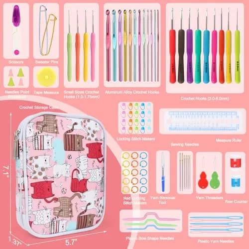 Katech 99-Piece Crochet Hooks Kit with Case | Ergonomic Aluminum Alloy & Colorful Handle Hooks for Beginners & Advanced Crafters thumbnail 2