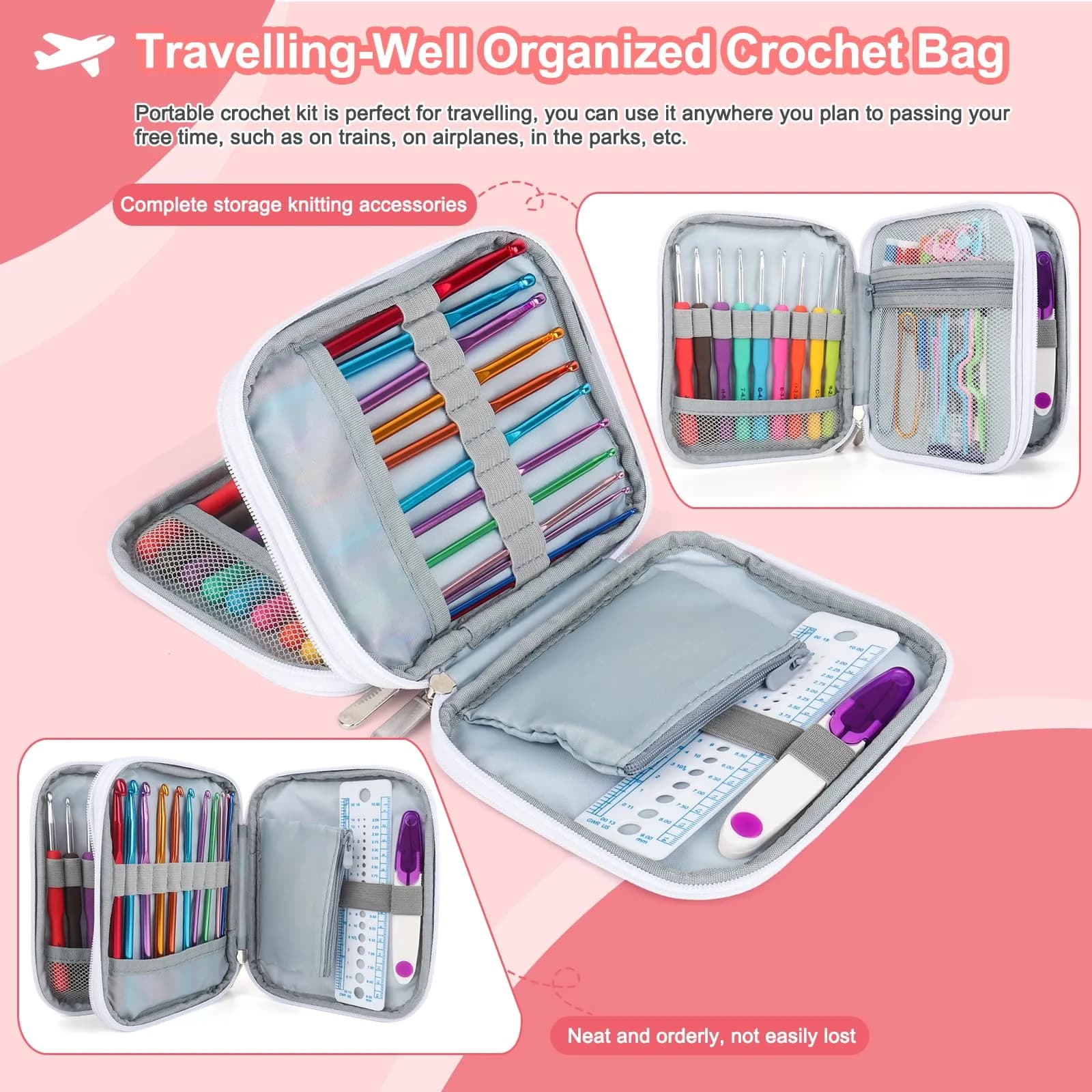 Katech 99-Piece Crochet Hooks Kit with Case | Ergonomic Aluminum Alloy & Colorful Handle Hooks for Beginners & Advanced Crafters - view 3