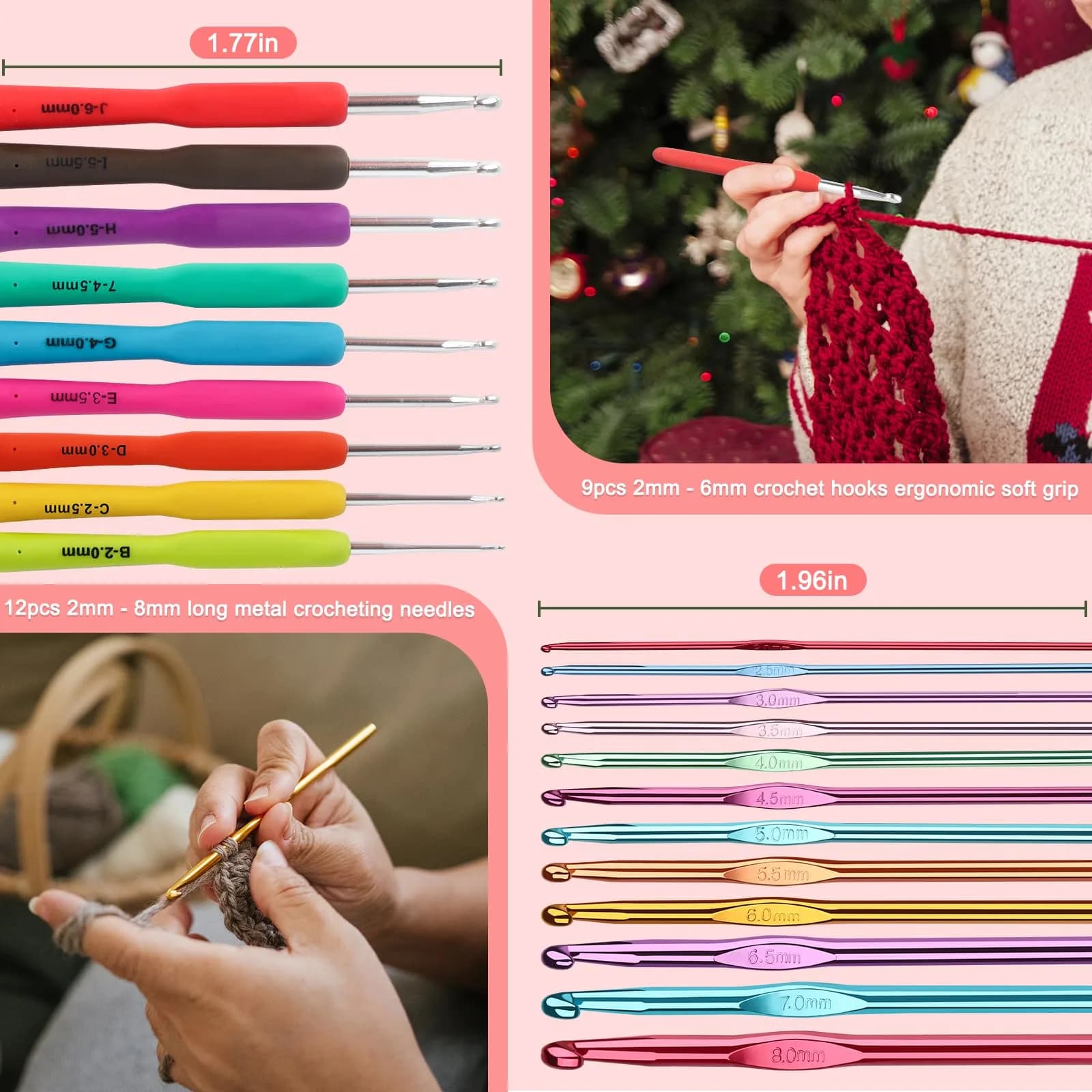 Katech 99-Piece Crochet Hooks Kit with Case | Ergonomic Aluminum Alloy & Colorful Handle Hooks for Beginners & Advanced Crafters - view 4