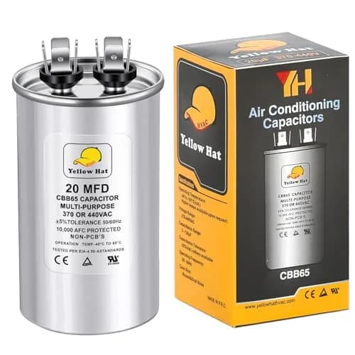 HVAC YELLOW HAT 20 MFD 20uF ±5% 440V Round Motor Run Capacitor | CBB65 AC Unit Fan Motor Start Capacitor thumbnail 1