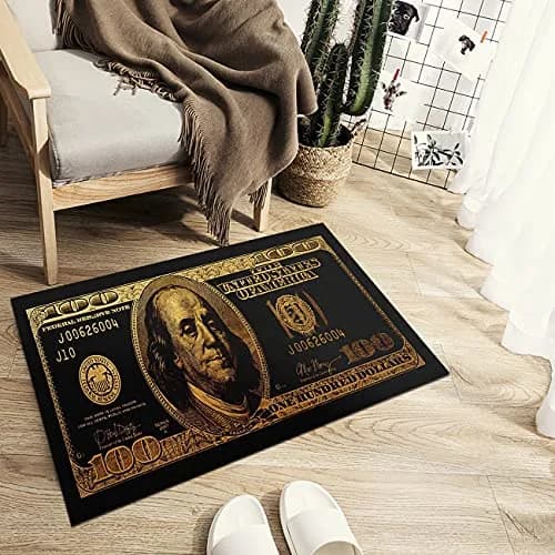 GUBIYU Black Bathroom Rug Runner - Money Bills Design, Non-Slip, Water Absorption, Modern Style, 60cm x 90cm thumbnail 4
