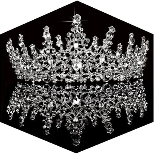 TOBATOBA Silver Wedding Crystal Tiara and Crown for Women | 7.04 cm (2.76 in) Height, 14.48 cm (5.70 in) Diameter thumbnail 1