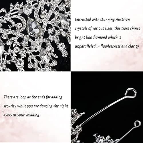 TOBATOBA Silver Wedding Crystal Tiara and Crown for Women | 7.04 cm (2.76 in) Height, 14.48 cm (5.70 in) Diameter thumbnail 7