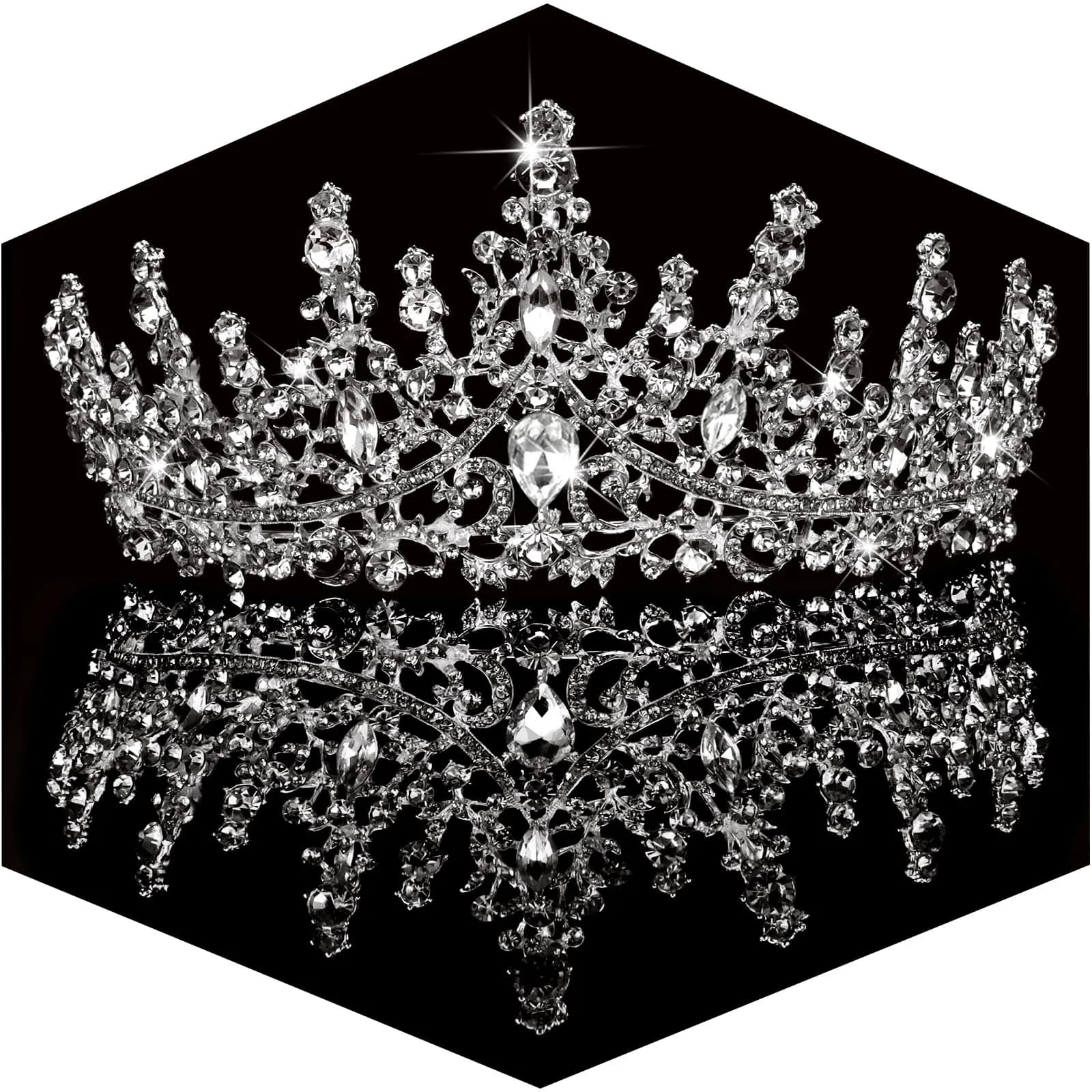 TOBATOBA Silver Wedding Crystal Tiara and Crown for Women | 7.04 cm (2.76 in) Height, 14.48 cm (5.70 in) Diameter