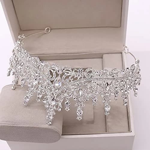 TOBATOBA Silver Wedding Crystal Tiara and Crown for Women | 7.04 cm (2.76 in) Height, 14.48 cm (5.70 in) Diameter thumbnail 8