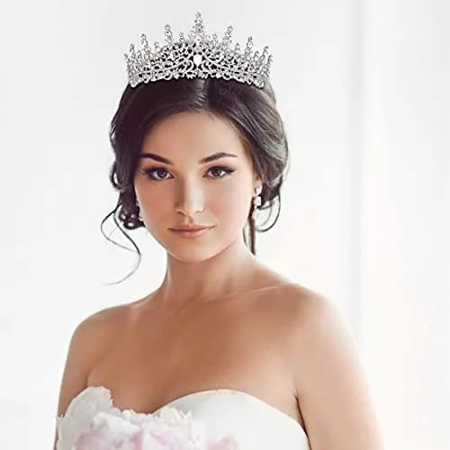 TOBATOBA Silver Wedding Crystal Tiara and Crown for Women | 7.04 cm (2.76 in) Height, 14.48 cm (5.70 in) Diameter thumbnail 2