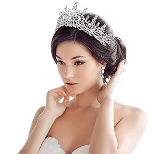 TOBATOBA Silver Wedding Crystal Tiara and Crown for Women | 7.04 cm (2.76 in) Height, 14.48 cm (5.70 in) Diameter thumbnail 3