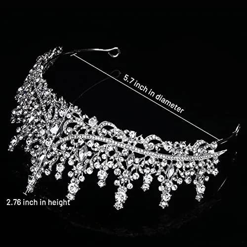TOBATOBA Silver Wedding Crystal Tiara and Crown for Women | 7.04 cm (2.76 in) Height, 14.48 cm (5.70 in) Diameter thumbnail 4