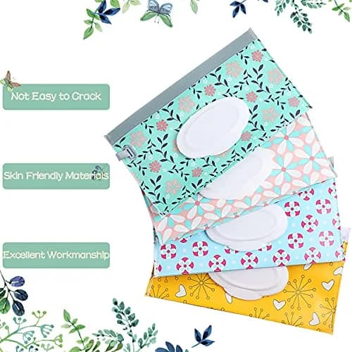 FEBSNOW 4 Pack Baby Wipe Dispenser, Portable Refillable Wet Wipe Holder with Wrist Loop thumbnail 4