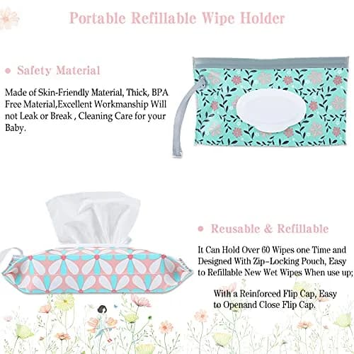 FEBSNOW 4 Pack Baby Wipe Dispenser, Portable Refillable Wet Wipe Holder with Wrist Loop thumbnail 5