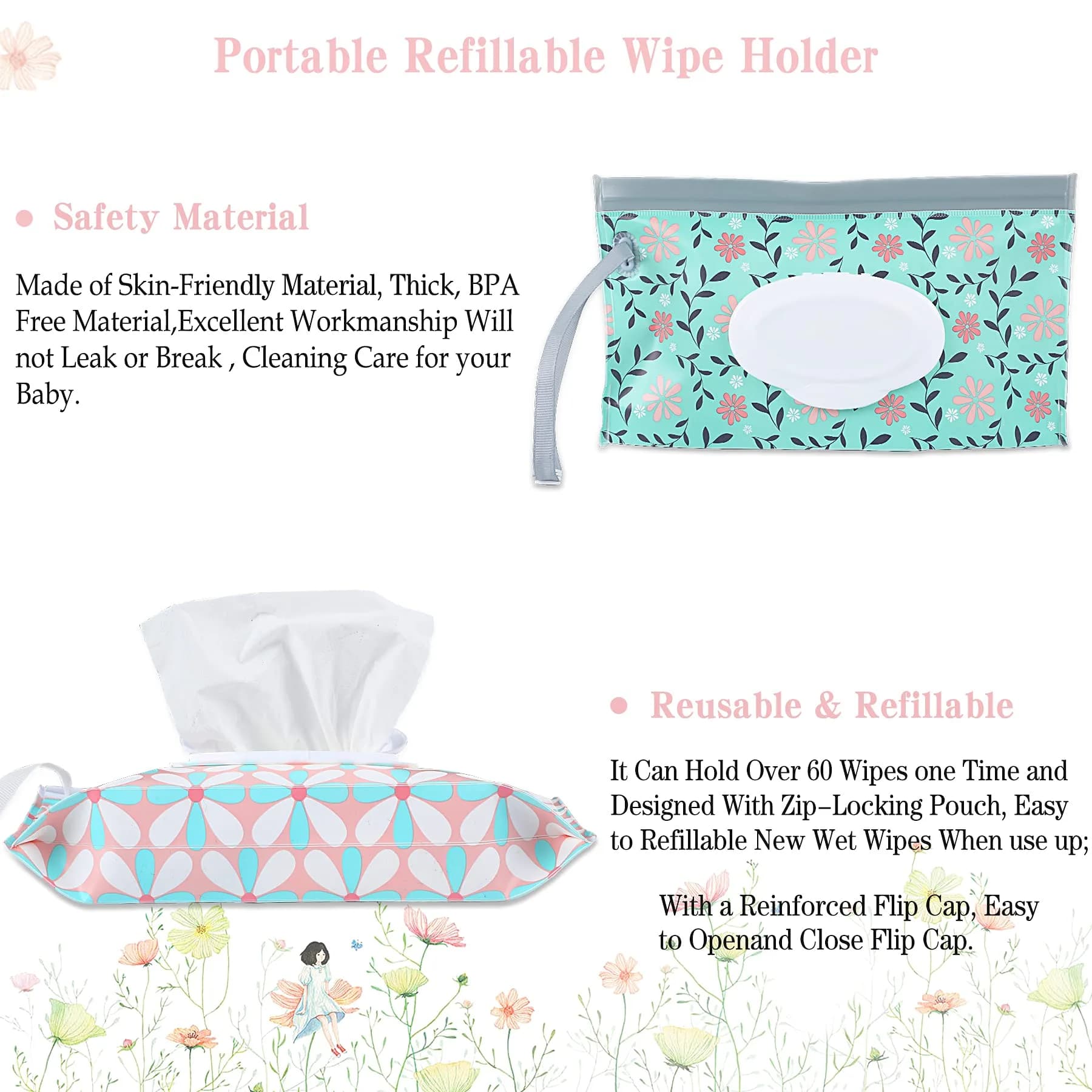 FEBSNOW 4 Pack Baby Wipe Dispenser, Portable Refillable Wet Wipe Holder with Wrist Loop - view 5