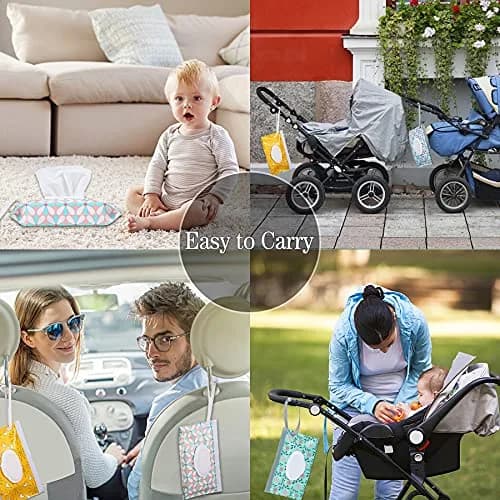 FEBSNOW 4 Pack Baby Wipe Dispenser, Portable Refillable Wet Wipe Holder with Wrist Loop thumbnail 7