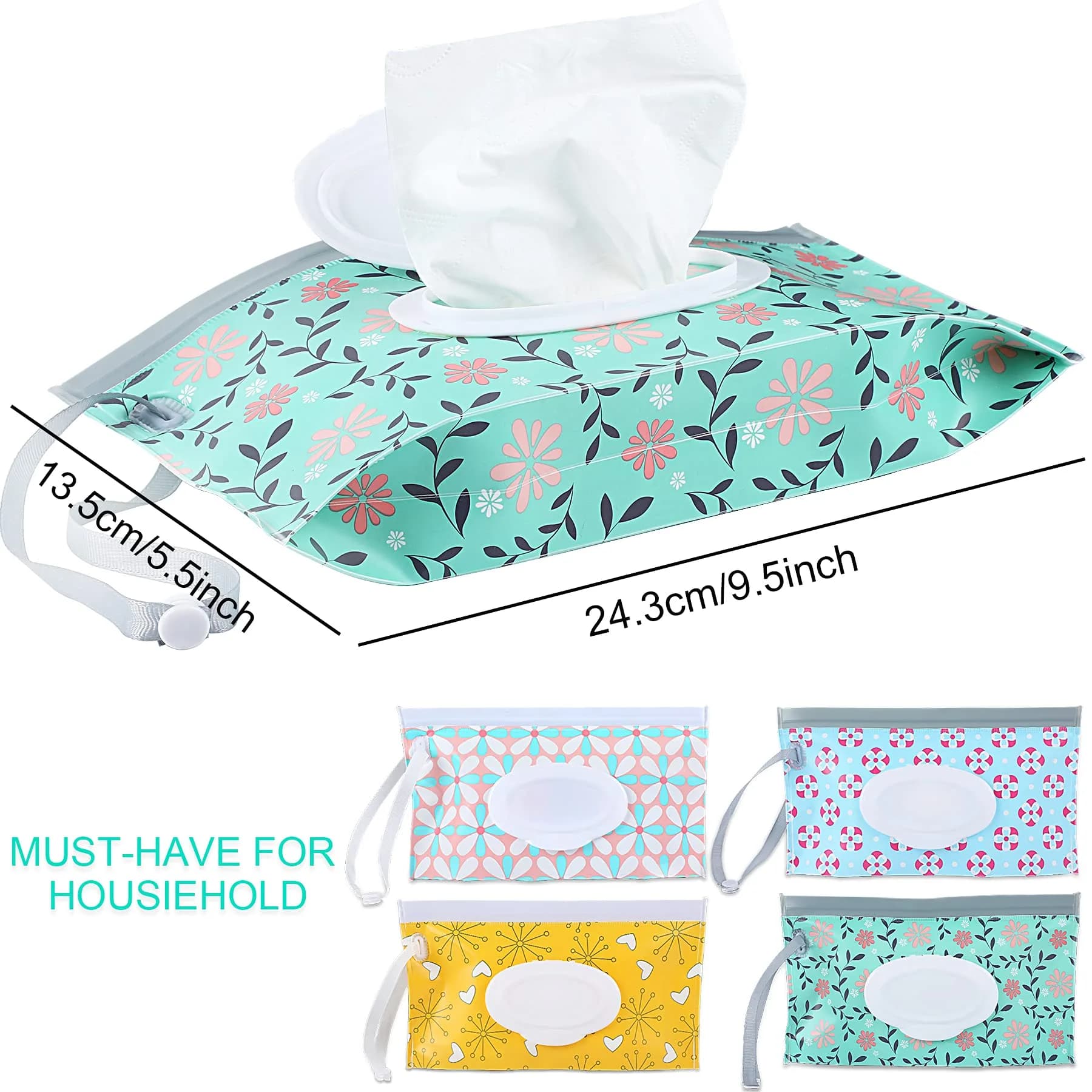 FEBSNOW Baby Wipe Dispenser 4 Pack with PatternB - Portable Refillable Wet Wipe Holder with Wrist Loop - view 2
